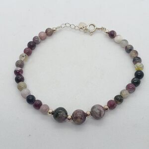 Sterling Silver and Tourmaline Bracelet 6.75-7.5" Long 925